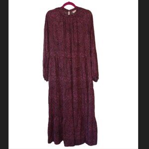 A‎ New Day Burgundy Wine Paisley Long Sleeve Tiered Midi Dress XXL NWOT